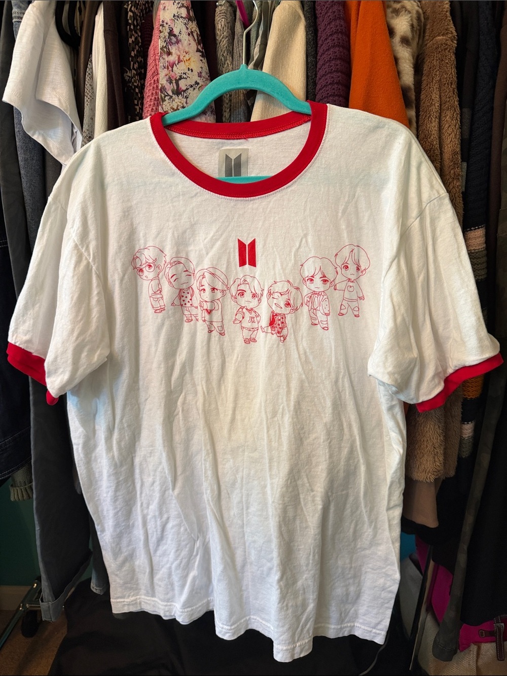 BTS White & Red Graphic Ringer Tee